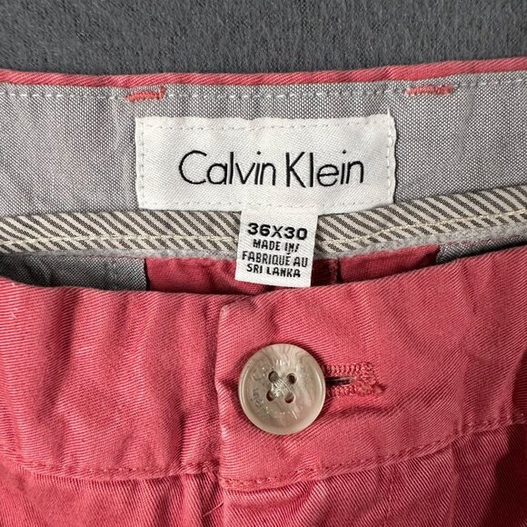 Calvin Klein Mens 36x30 Salmon Pink Flat Front Cotton Chino Casual Pants - Picture 4 of 8